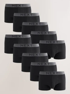 Black 10 pack Hipster 100% Cotton Boxers