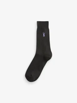 Black 8 Pack Multi Stag Lasting Fresh Embroidered Socks