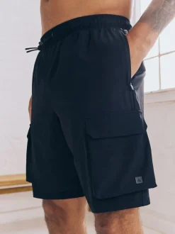 Black Active Cargo Gym Training Shorts