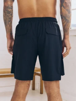 Black Active Cargo Gym Training Shorts