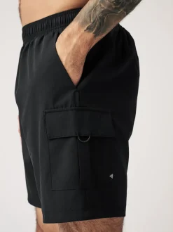 Black Active Cargo Gym Training Shorts
