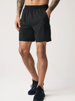 Black Active Cargo Gym Training Shorts