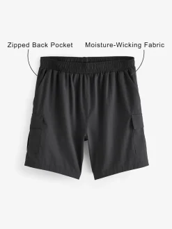 Black Active Cargo Gym Training Shorts