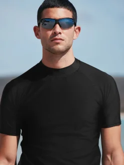 Black Active Short Sleeve Rash Vest