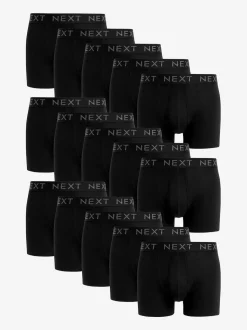 Black A-Front Cotton Rich Boxers 15 Pack
