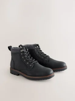 Black Borg Lined Cord Trim Boots