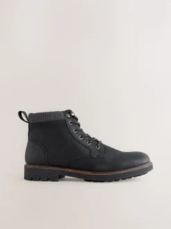 Black Borg Lined Cord Trim Boots