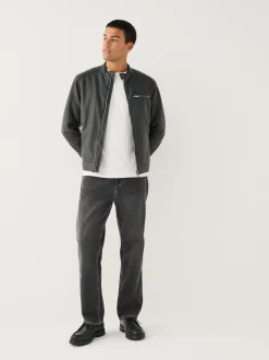 Black Borg Lined Faux Leather Biker Jacket