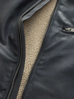 Black Borg Lined Faux Leather Biker Jacket