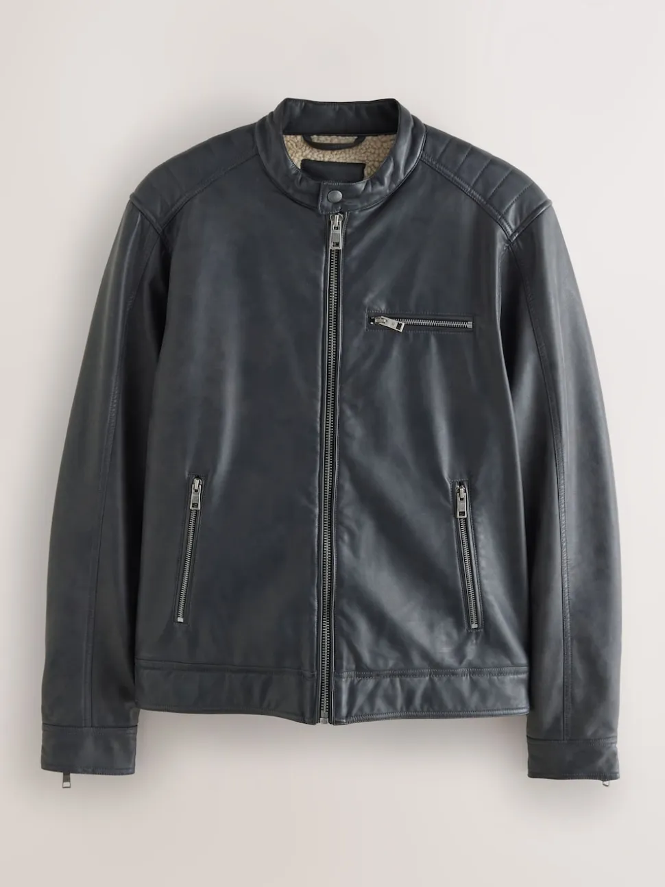Black Borg Lined Faux Leather Biker Jacket