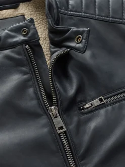 Black Borg Lined Faux Leather Biker Jacket