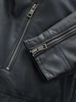 Black Borg Lined Faux Leather Biker Jacket