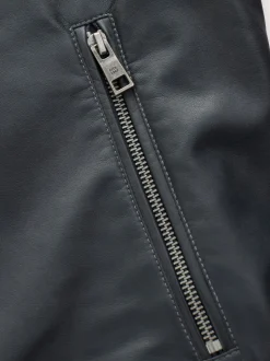 Black Borg Lined Faux Leather Biker Jacket