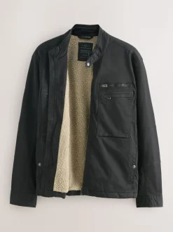 Black Borg Lined Zip Through Funnel Jacket