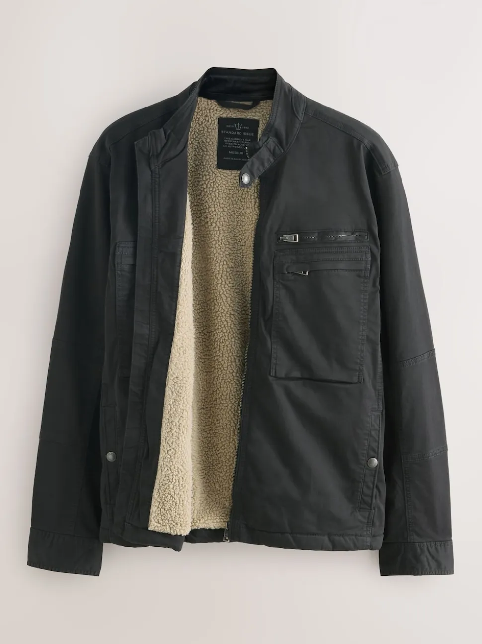 Black Borg Lined Zip Through Funnel Jacket