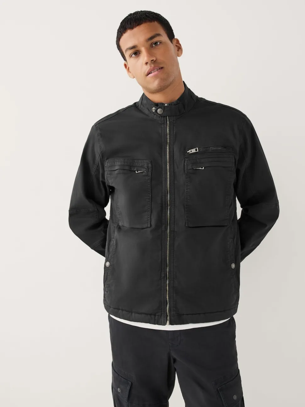 Black Borg Lined Zip Through Funnel Jacket