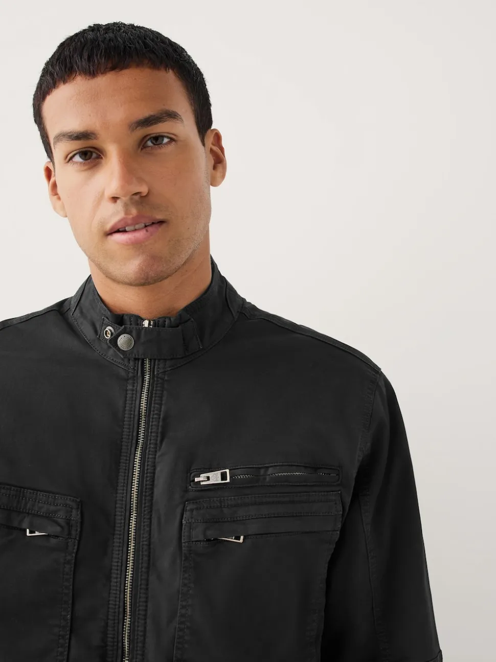 Black Borg Lined Zip Through Funnel Jacket