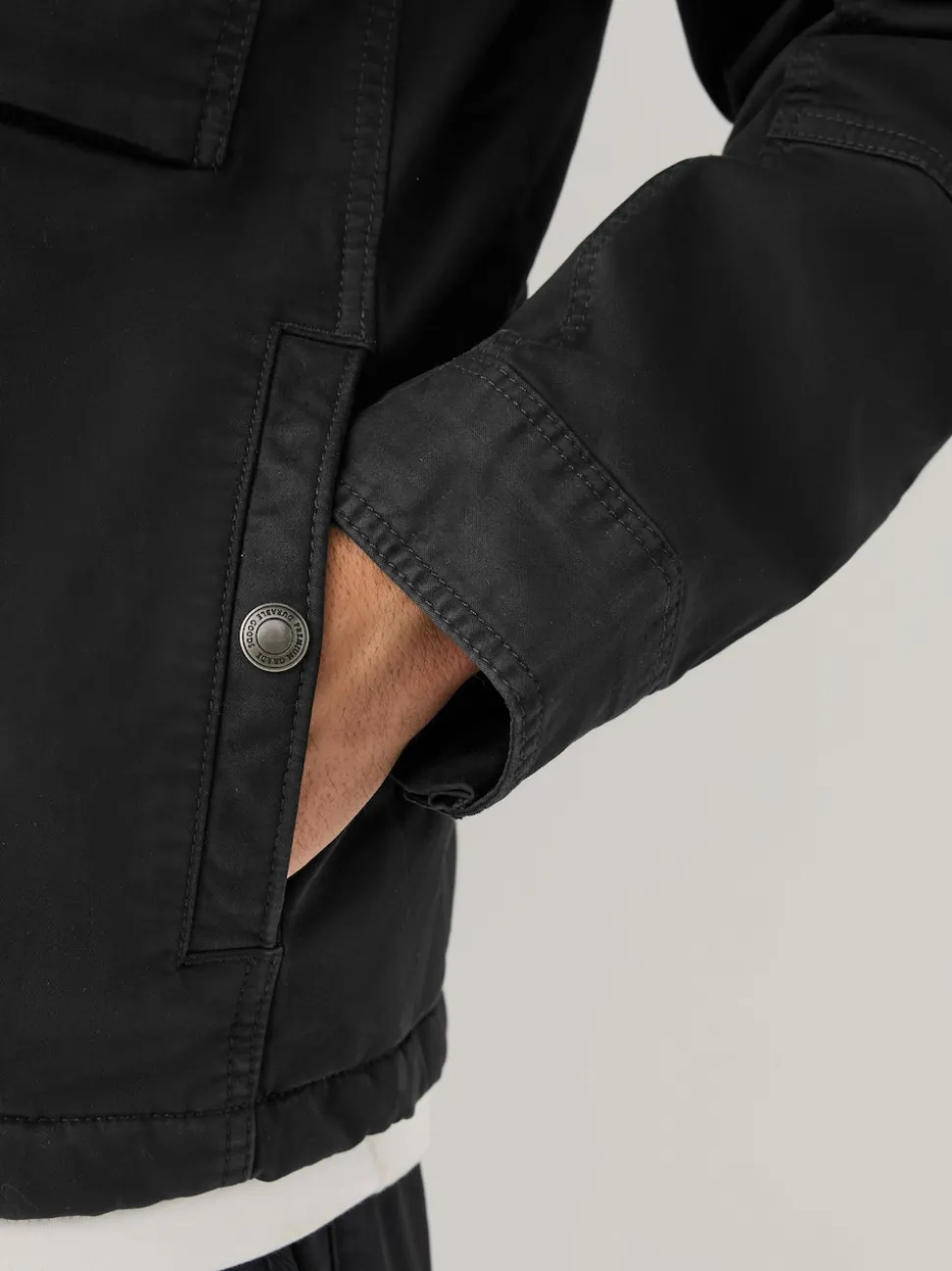 Black Borg Lined Zip Through Funnel Jacket