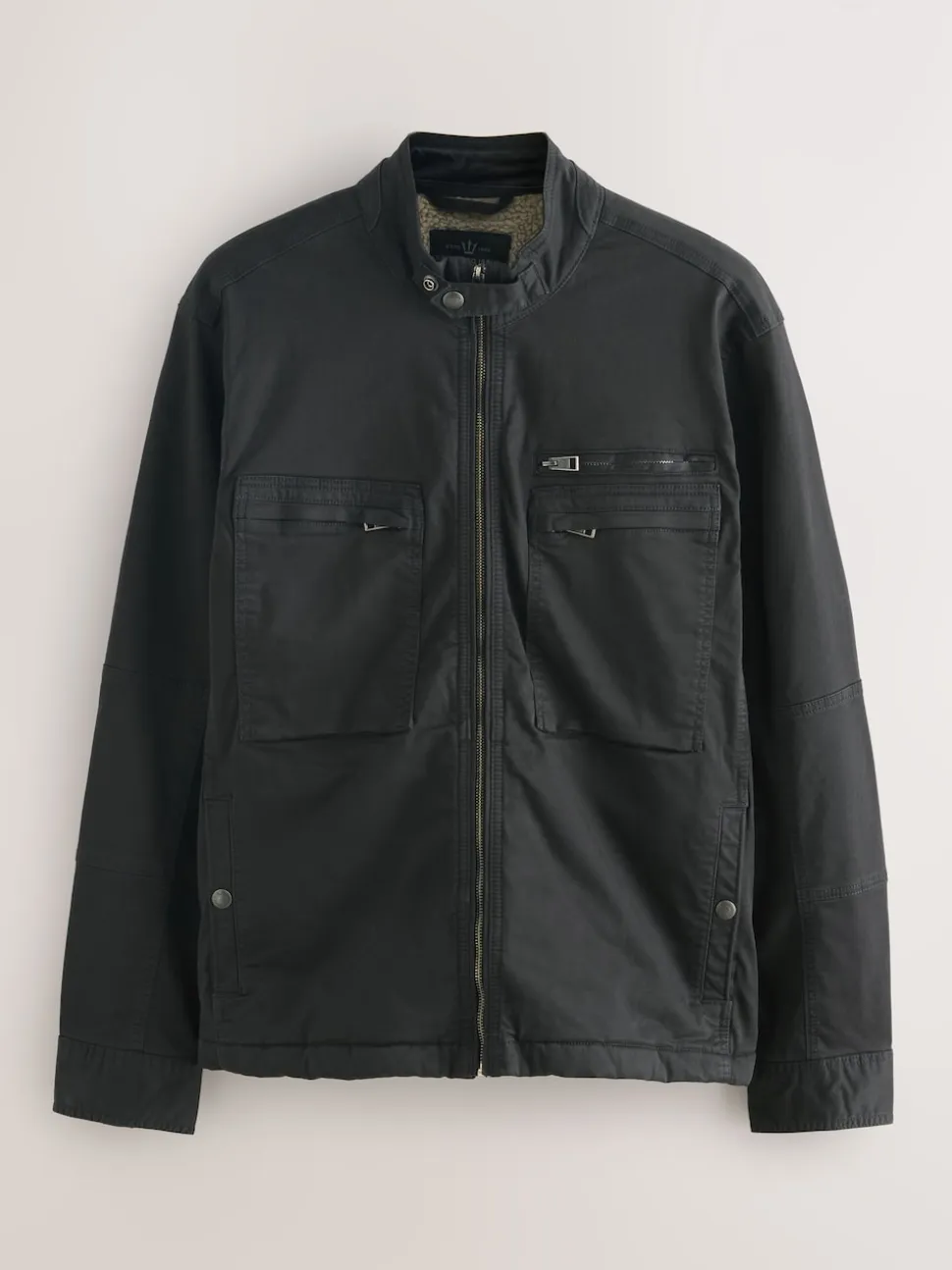 Black Borg Lined Zip Through Funnel Jacket