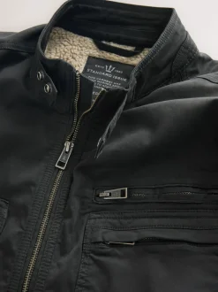 Black Borg Lined Zip Through Funnel Jacket