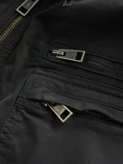 Black Borg Lined Zip Through Funnel Jacket