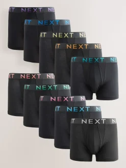 Black Bright Ombre Text Waistband 10 pack Cotton Rich Blend Hipsters Boxers