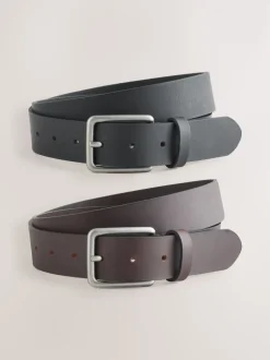 Black Brown Burnished Leather Belts Set 2 Pack