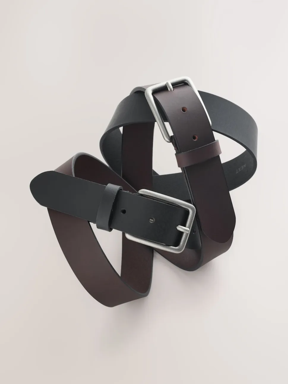 Black Brown Burnished Leather Belts Set 2 Pack