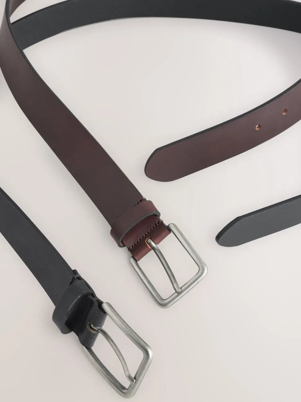 Black Brown Burnished Leather Belts Set 2 Pack