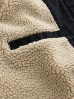 Black Canvas Borg Lined Hooded Jacket