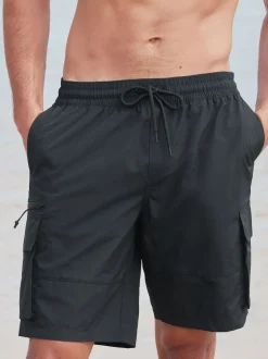 Black Cargo Swim Shorts
