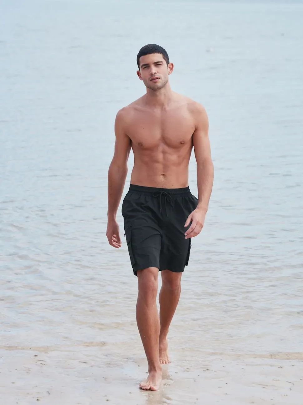 Black Cargo Swim Shorts