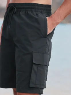 Black Cargo Swim Shorts