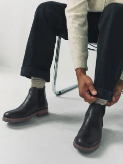 Black Casual Leather Chelsea Boots