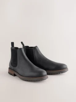 Black Casual Leather Chelsea Boots