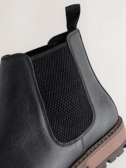 Black Casual Leather Chelsea Boots