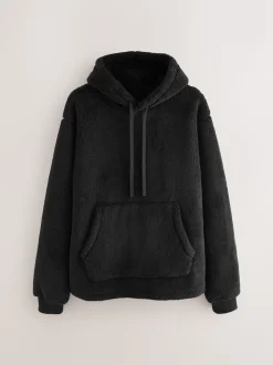 Black Chamonix Pattern Borg Overhead Hoodie