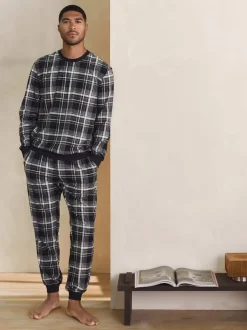 Black Check Motionflex Cosy Long Sleeve Cuffed Pyjamas Set