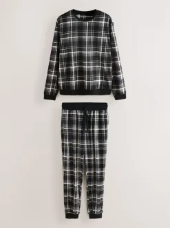 Black Check Motionflex Cosy Long Sleeve Cuffed Pyjamas Set