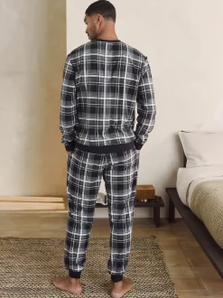 Black Check Motionflex Cosy Long Sleeve Cuffed Pyjamas Set