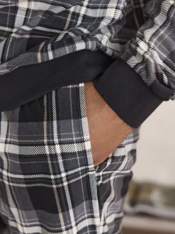 Black Check Motionflex Cosy Long Sleeve Cuffed Pyjamas Set