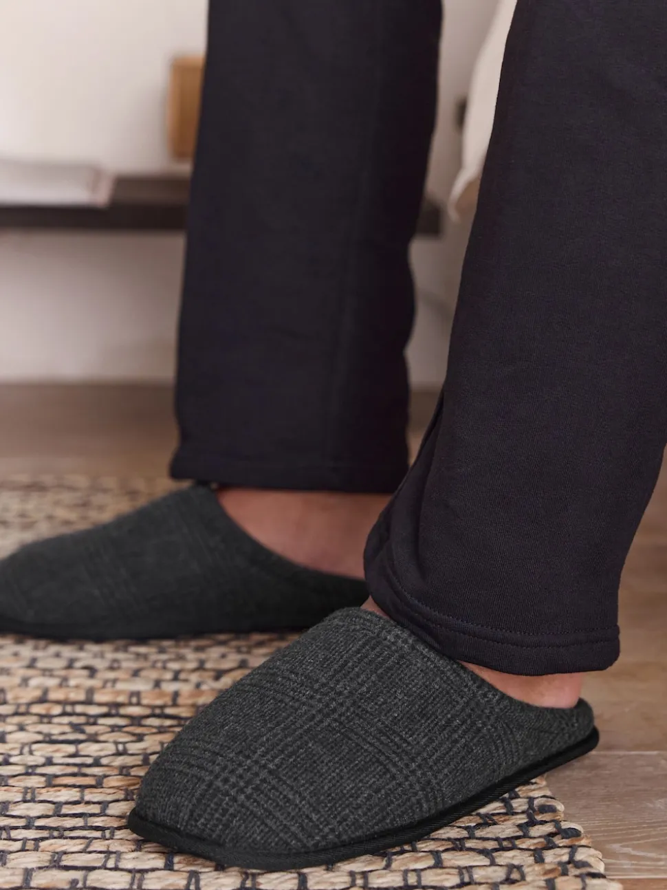 Black Check Mule Slippers