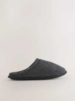 Black Check Mule Slippers