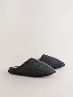 Black Check Mule Slippers