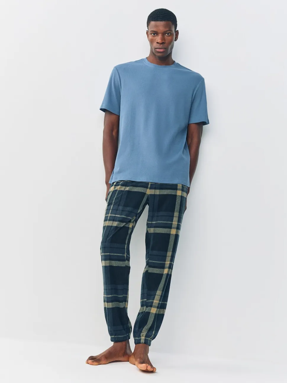 Black Check Textured Cosy Motionflex Cuffed Pyjamas Set