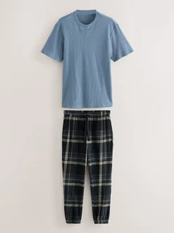 Black Check Textured Cosy Motionflex Cuffed Pyjamas Set