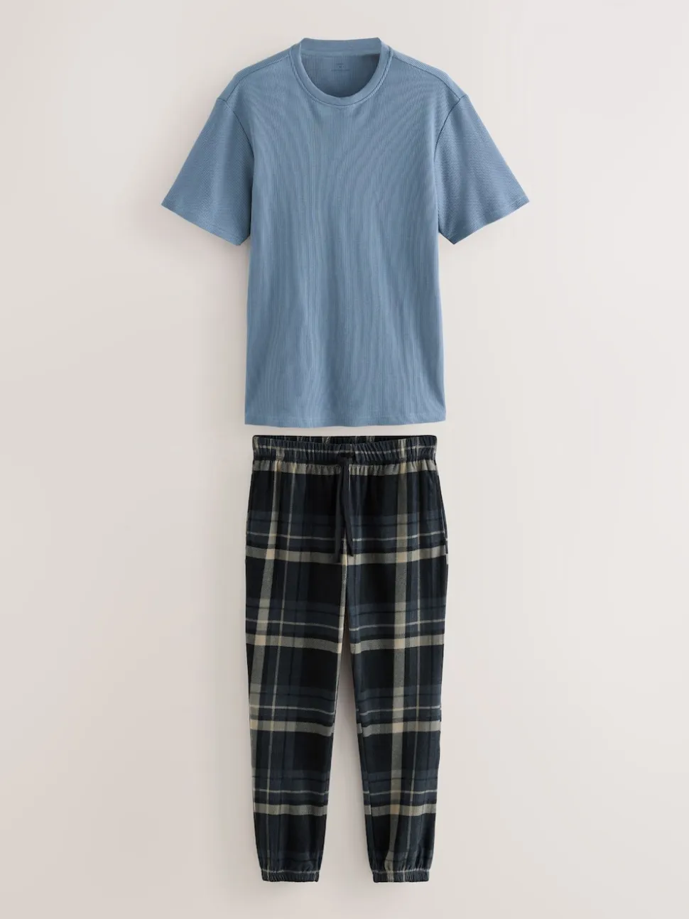 Black Check Textured Cosy Motionflex Cuffed Pyjamas Set
