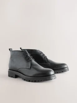 Black Chunky Leather Chukka Boots