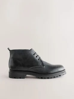 Black Chunky Leather Chukka Boots