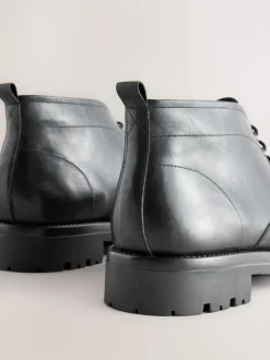 Black Chunky Leather Chukka Boots